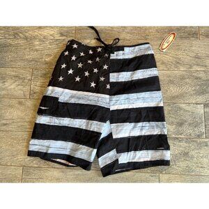 NWT US Apparel‎ Swim Trunks Black Old Glory American Flag USA Large Olympics